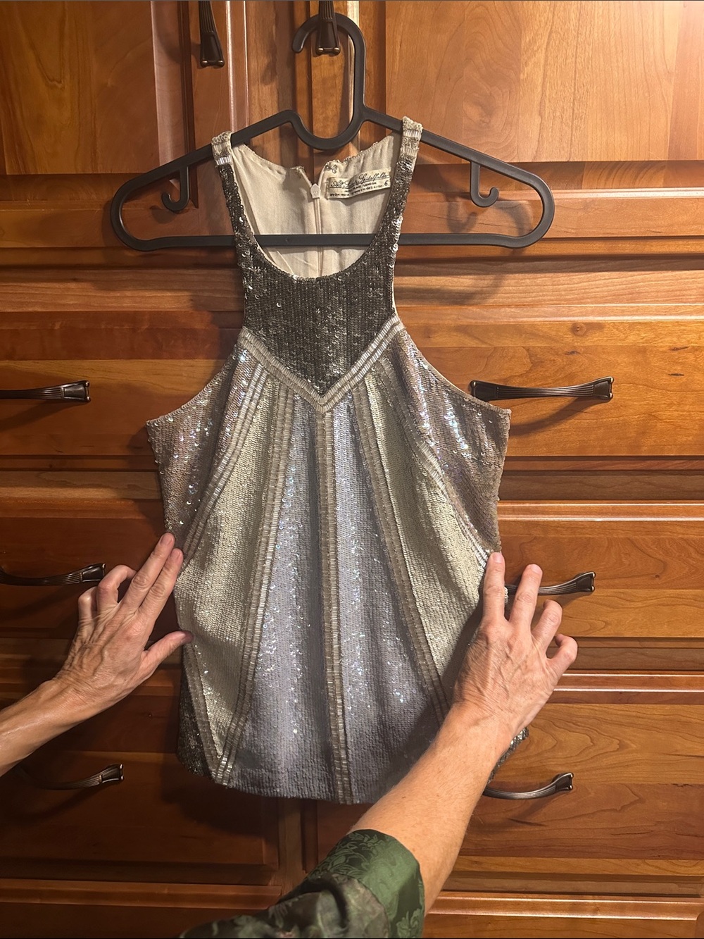 AllSaints Silver Sequin One-Shoulder Mini Dress